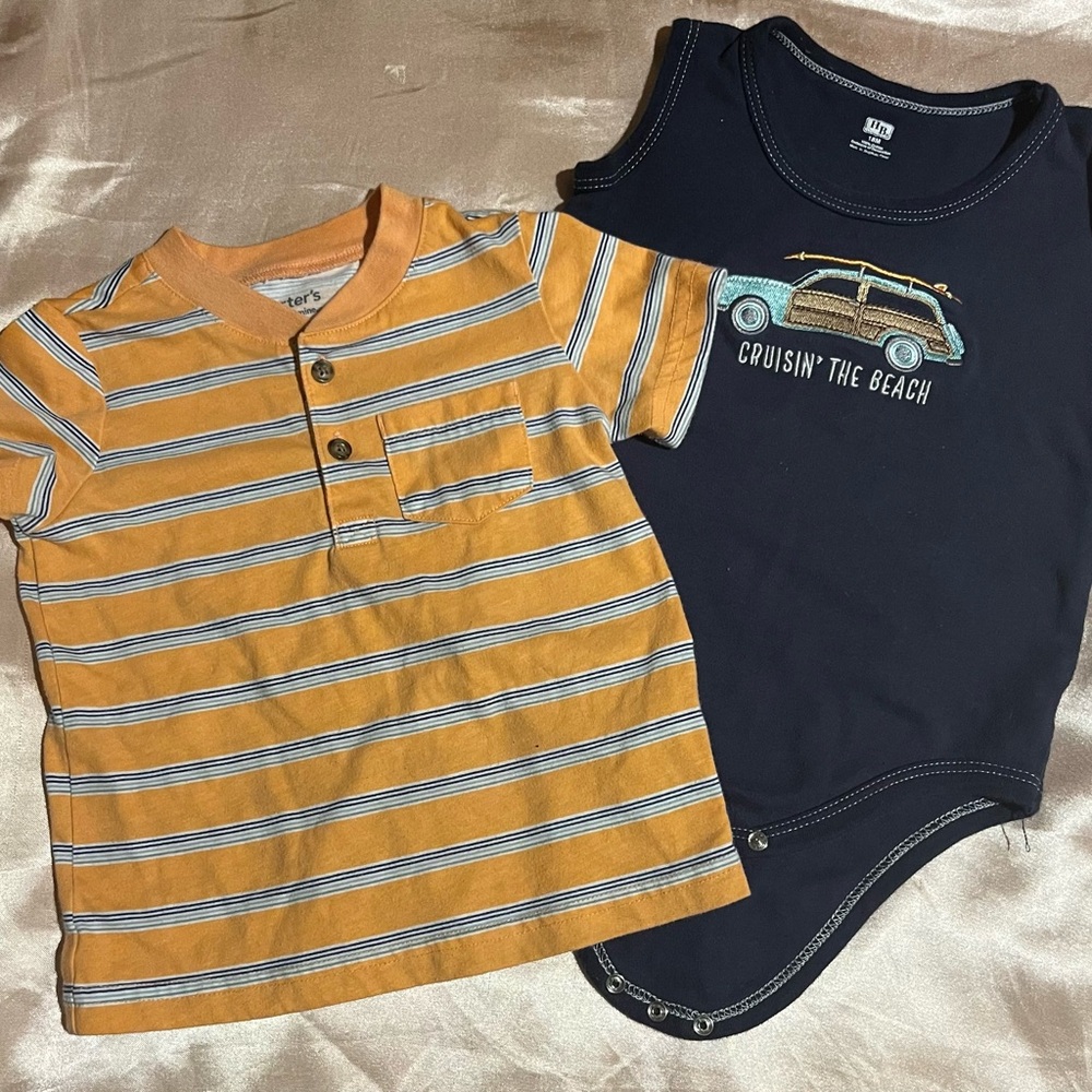 Orange Striped Shirt and Navy Bodysuit Set